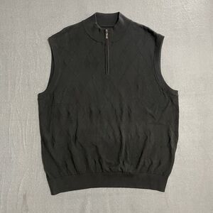 PGA Tour Mens Size‎ XL Black Sweater Vest Argyle Print Quarter Zip Sleeveless